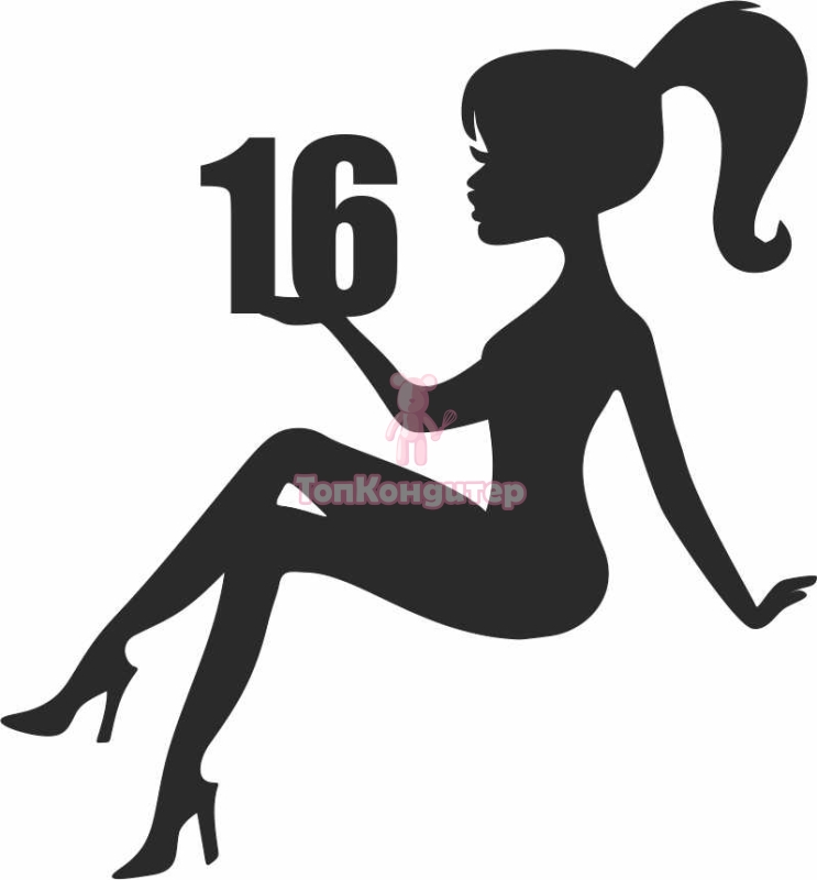 Топпер "Девушка, волосы хвост, 16 лет" ч 11*13 см