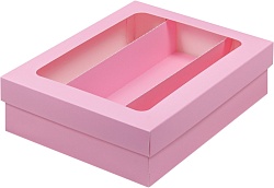 Коробка для макарон 21 см*16,5 см*5,5 см с ложементом Розовая