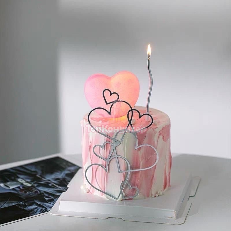 Топпер акрил «Сквозные сердца" серебро