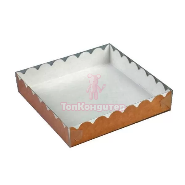 Коробка для пряников 15,5 см*15,5 см*3,5 см крафт с прозрачной крышкой