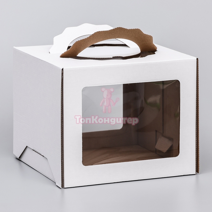 Коробка для торта 20 см* 20 см* 20 см с ручкой