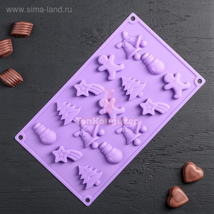 Форма для льда и кондитерских украшений Доляна «Ёлочки - иголочки», 30×17,3×1,3 см, 15 ячеек, МИКС