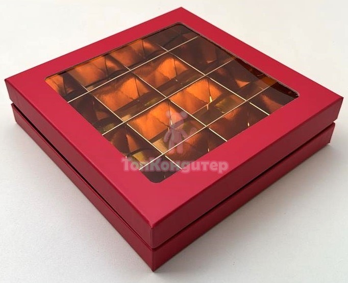 Коробка на 16 конфет "Люкс" Красная/Золото 18 см*18 см* 4,5 см