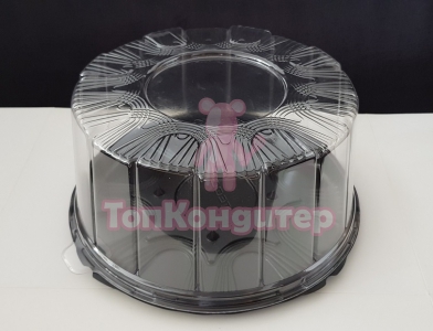 Коробка пластиковая для торта 22 см коричневое дно